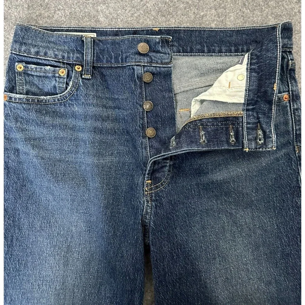 GAP Cheeky Straight High Rise Cropped Jeans 10R/31 Dark Wash Raw Hem Button Fly - Picture 7 of 13